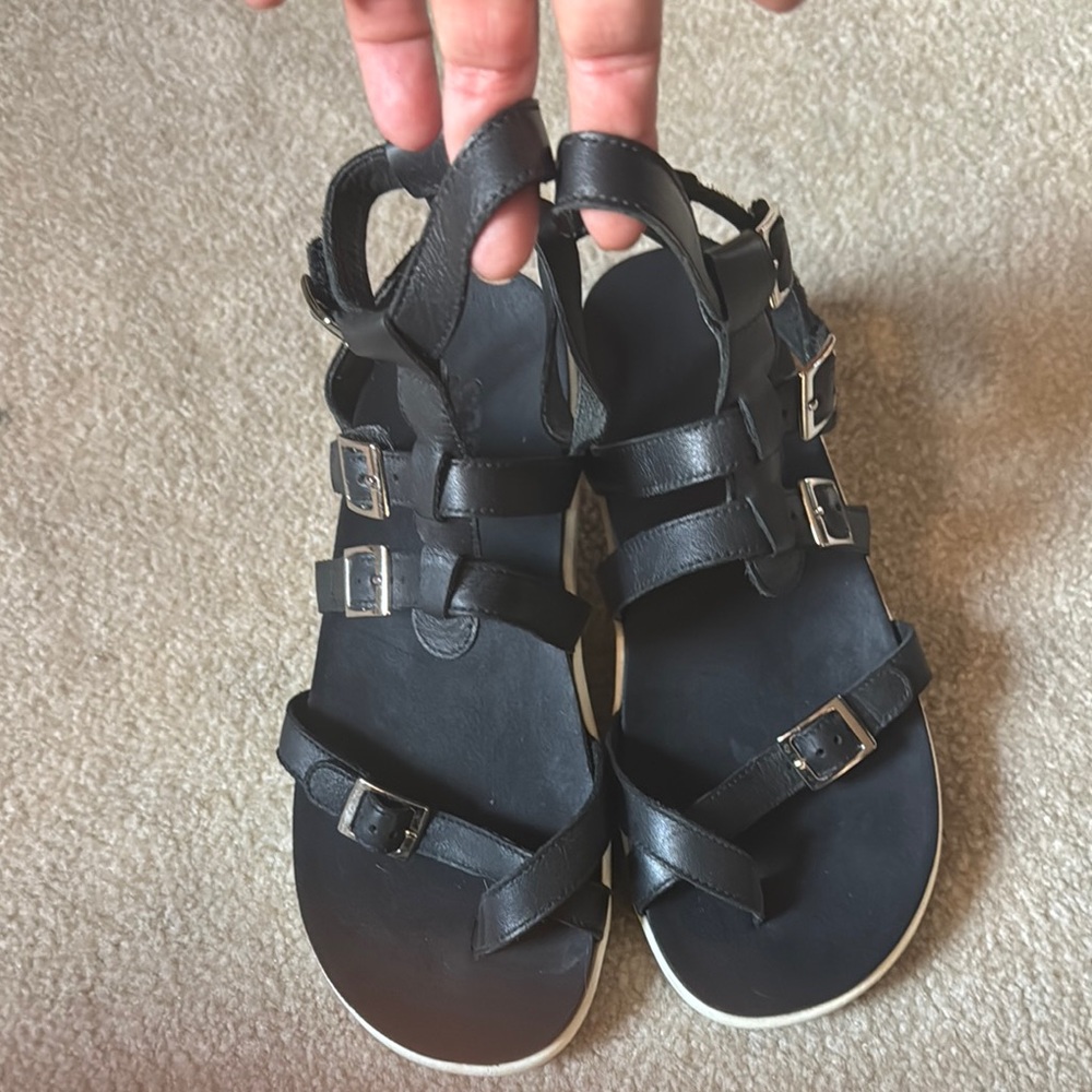 SAS Black Leather Sandals